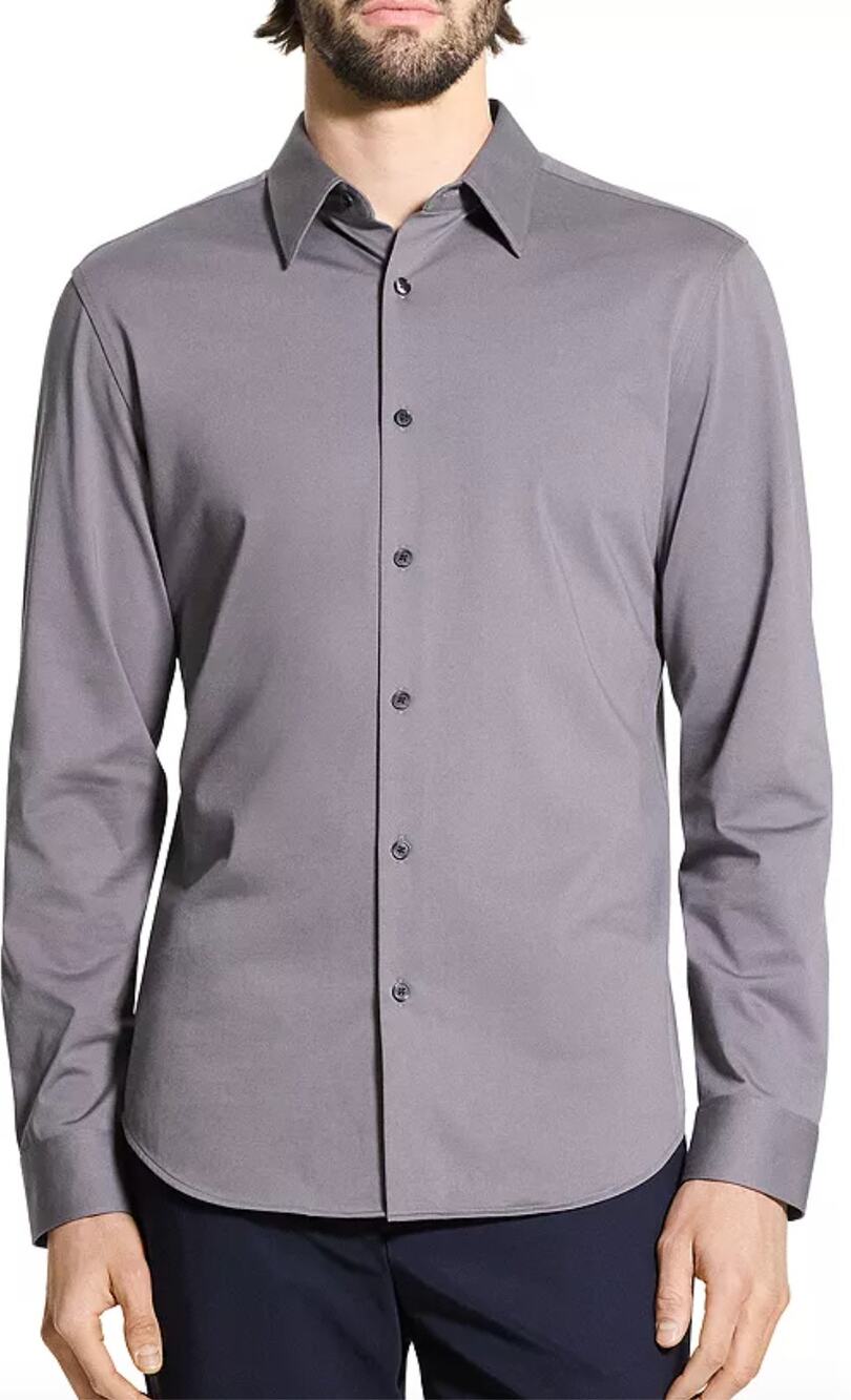 THEORY Sylvain Precise Gray Shirt Collared Long Sleeve Button-Up Size Large L